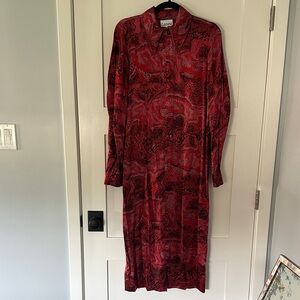 Ganni Vibrant Red Patterned Long Sleeve Dress